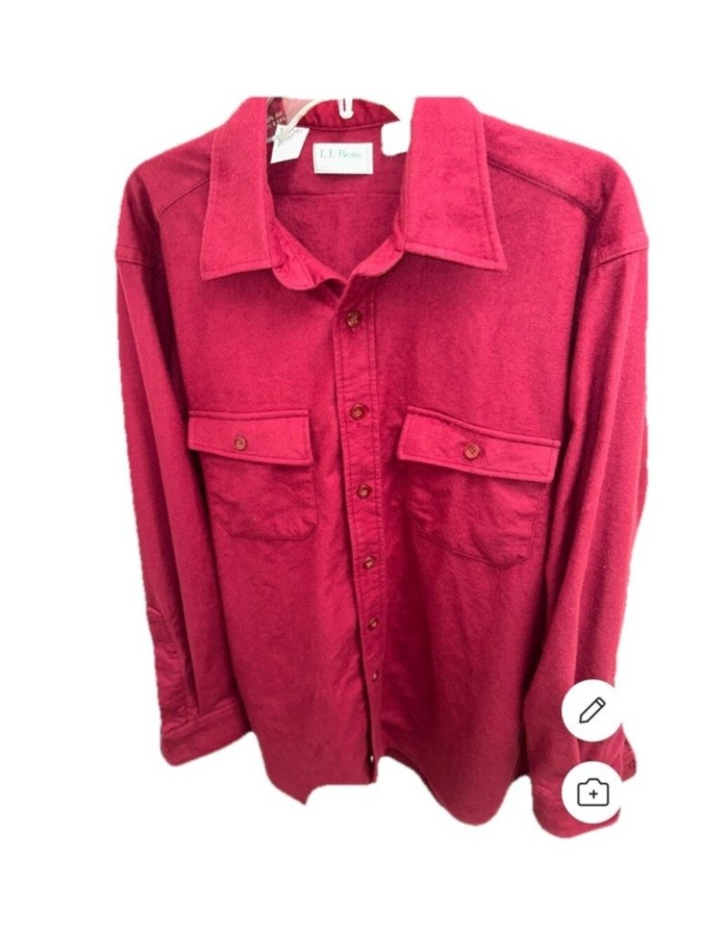 LL Bean Men's 17  XL Maroon Red Chamois Cloth Button Up Shirt Cotton Long Sleeve